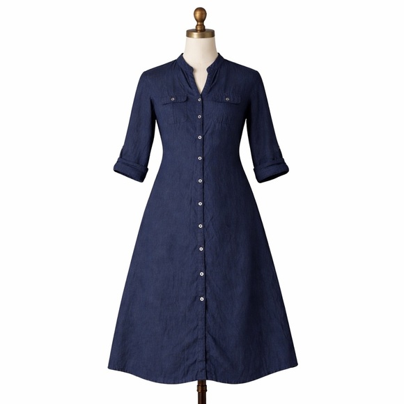 malvin Dresses & Skirts - Malvin I ❤️ Linen Navy Shirt Dress Size M Button Front Midi Minimalist Classic